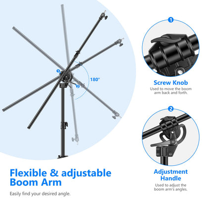 NEEWER Soporte de Luz Fotografía 2 en 1, Soporte de Trípode Resistente de Aleación de Aluminio de 9,7 Pies con Brazo de Pluma de 3,8 Pies y Bolsa de Arena Vacía para Luz de Video
