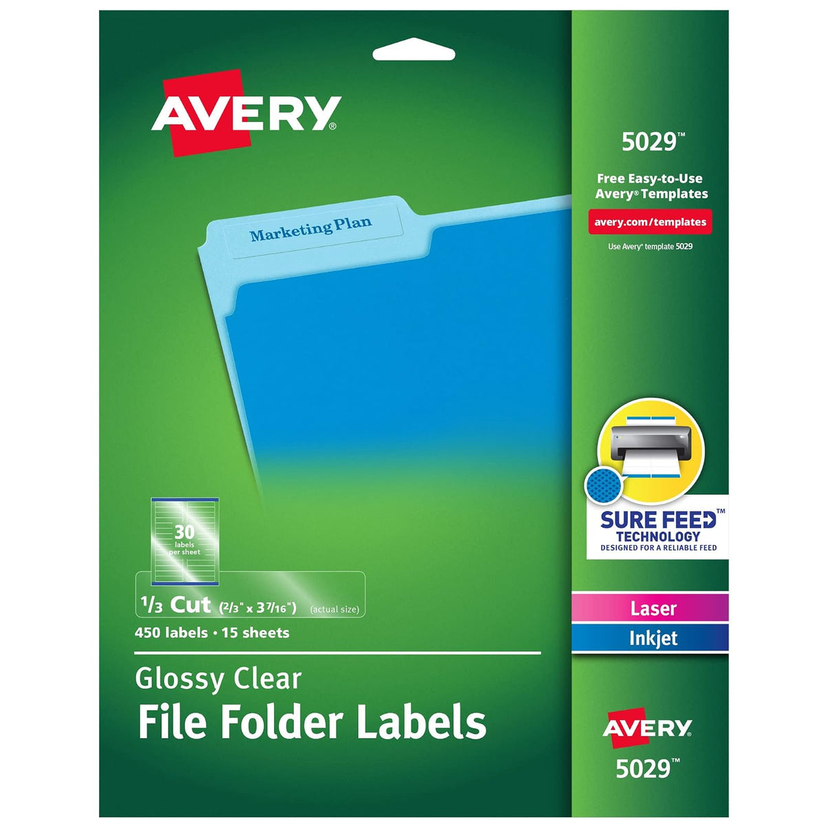 Avery 5029 etiquetas autoadhesivas transparentes, 2/3" x 3-7/16", 450 etiquetas imprimibles, transparentes