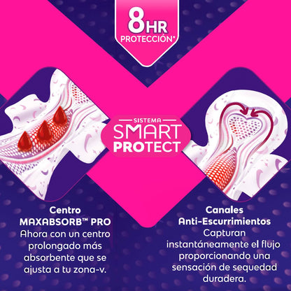 Saba Buenas Noches Extra, Toallas Femeninas Nocturnas Con Alas, Flujo Súper Abundante, 64 piezas