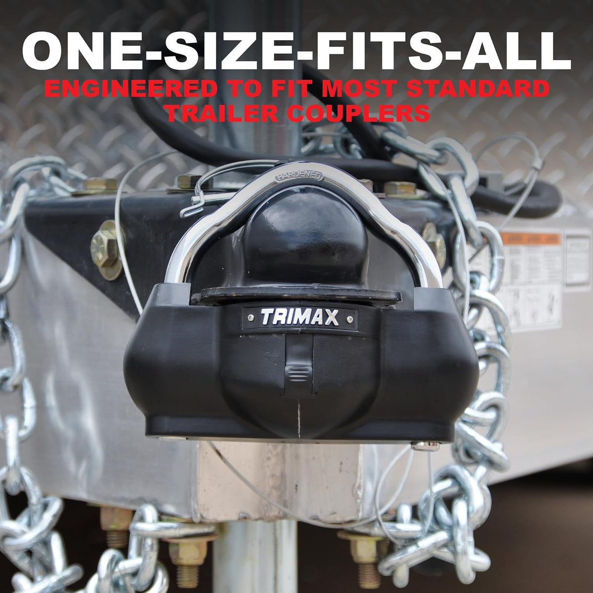 Trimax UMAX100 Premium Universal 'Solid Hardened Steel' Trailer Lock (fits All couplers)