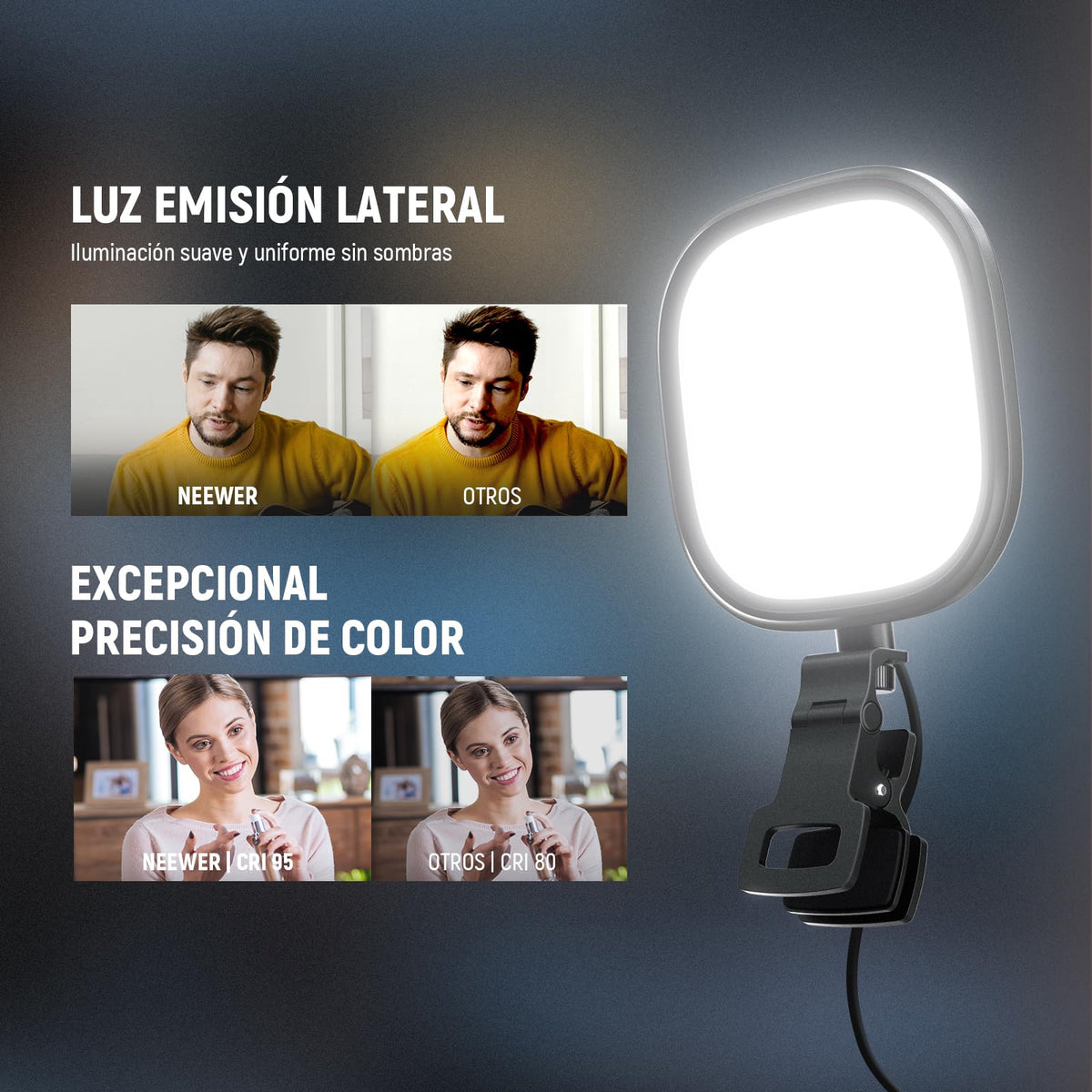 NEEWER Basics 5" 10W LED Streaming Luz, Bi Color Foco Edge Lit Clip Full Screen USB Desk Lamp Mesa Iluminación CRI95 para Monitor Laptop Computadora Webcam Videoconferencias Zoom Call Grabación, NL10