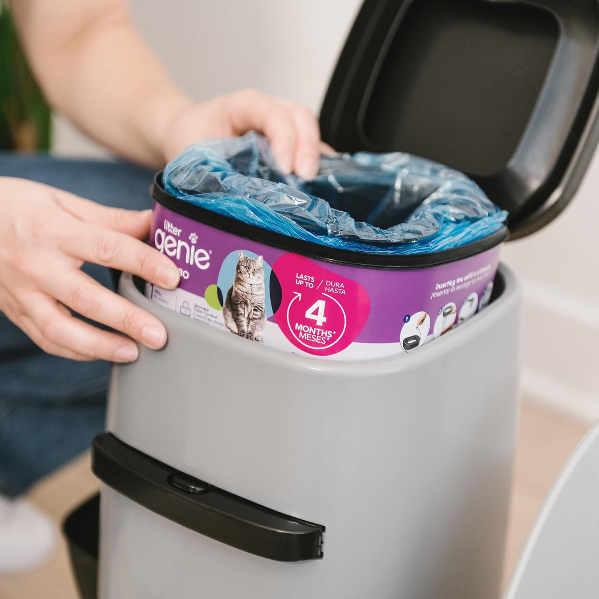 Recambio Litter Genie Jumbo, Paquete de 2 | 56 pies de película con bloqueo de olores, dura 8 meses, fácil de usar, minimiza el desperdicio