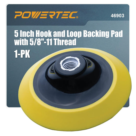 POWERTEC Almohadilla de respaldo de gancho y bucle de 5 pulgadas con rosca de 0.64 a 11, almohadilla de lijado de poliuretano para amoladora angular con eje de 5/8, placa de respaldo de 5 pulgadas de