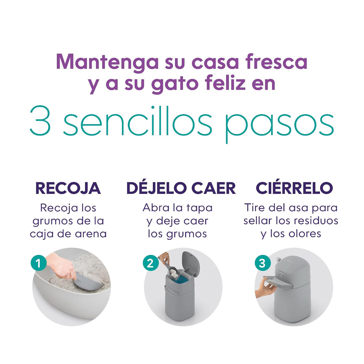 Litter Genie Bote Easy Roll Incluye 1 Recambio de Larga duración Que Puede durar hasta 6 Meses, una Pala y un Soporte para Pala