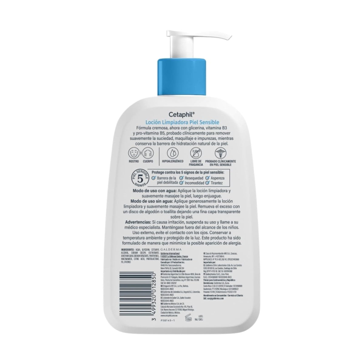 Cetaphil Loción Limpiadora Facial Corporal Piel Sensible y Seca 473 ml | Limpia e hidrata hasta 48 h, remueve maquillaje e impurezas, preserva humectación con niacinamida B3, pantenol y glicerina.