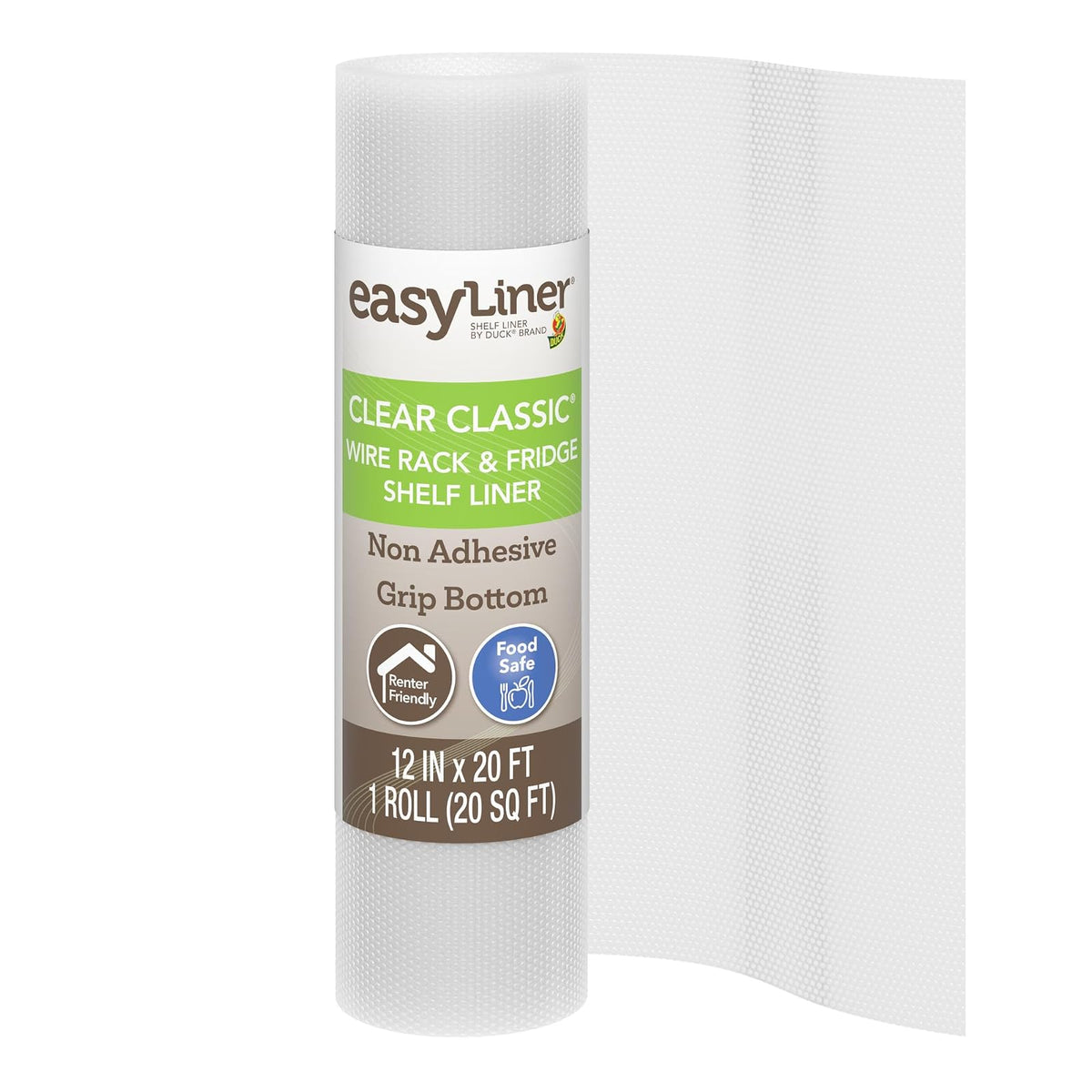 Duck Brand Clear Classic Easy Liner - Revestimiento para Estante, no calcomanía, Transparente, 12 x 20 pies
