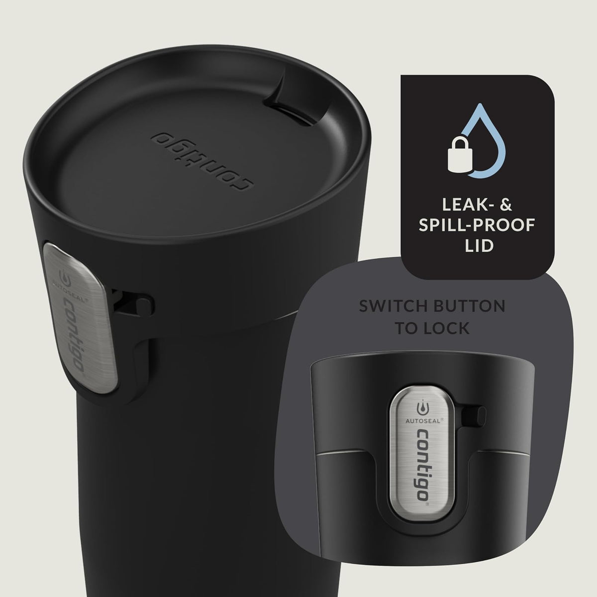 Contigo AUTOSEAL West Loop - Taza de viaje de acero inoxidable aislada al aspiradora con tapa fácil de limpiar, 12 onzas, negro mate