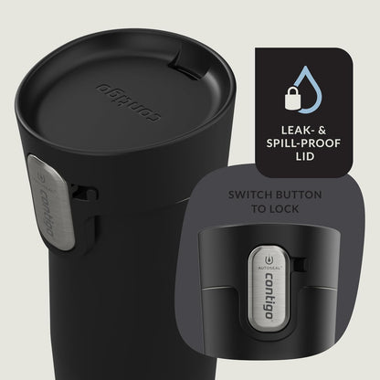 Contigo AUTOSEAL West Loop - Taza de viaje de acero inoxidable aislada al aspiradora con tapa fácil de limpiar, 12 onzas, negro mate