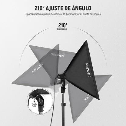 Neewer Kit de iluminación de Caja de luz Equivalente a 700 W, Paquete de 3 Bombillas LED con certificación UL de 5700 K, Cajas de luz de 24 x 24 Pulgadas con Enchufe E26, Kit de iluminación Continua