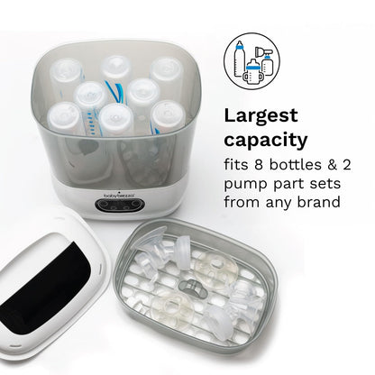 Baby Brezza - Esterilizador y secador de botellas avanzado - Máquina eléctrica de esterilización a vapor universal para todas las botellas: plástico + piezas de chupones de vidrio, filtración HEPA