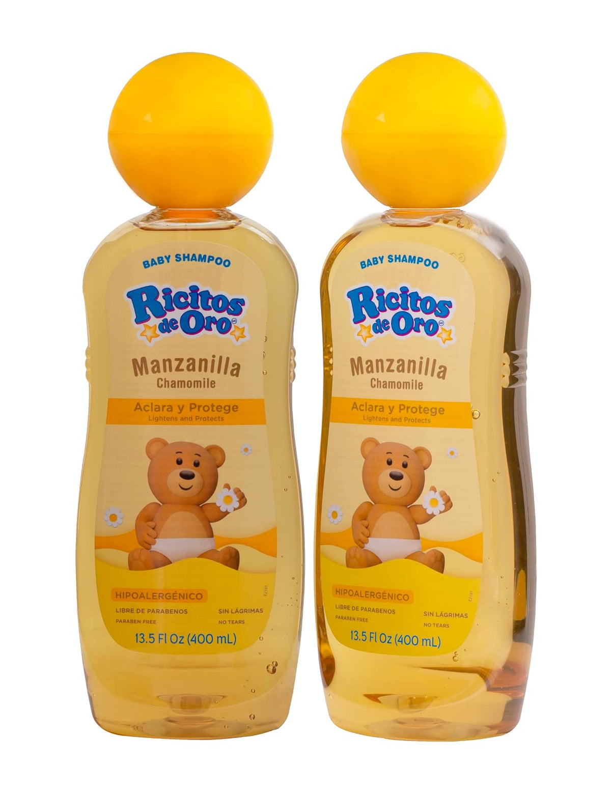 Ricitos de Oro, Champú de limpieza para bebés con extracto de manzanilla que aclara naturalmente sin parabenos, hipoalergénico, paquete de 2 botellas de 13.5 onzas líquidas, ámbar, 2 unidades