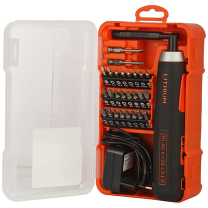 BLACK+DECKER Set Atornillador Inalámbrico 4V, 27 Accesorios, BD40K27 | Set de Atornillador Inalámbrico 4V, Incluye 27 Accesorios