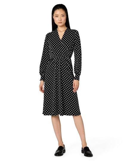 Adrianna Papell Vestido Midi Cruzado Manga Larga para Mujer - XL - Negro - Marfil Punto Mediano