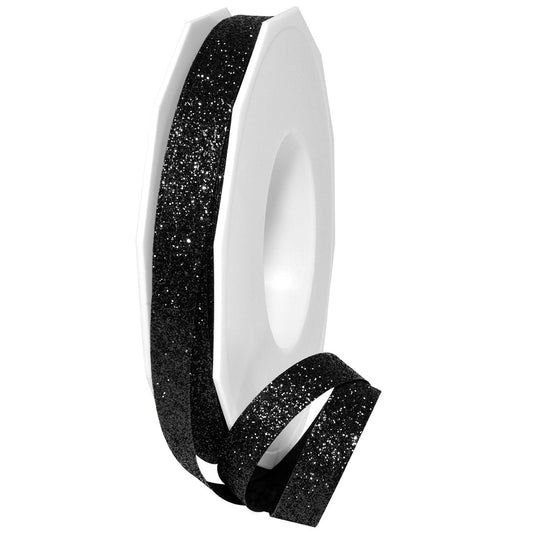 Morex Ribbon - 98502/25-613 Cinta de purpurina princesa, 3/8 pulgadas x 25 yardas, negro