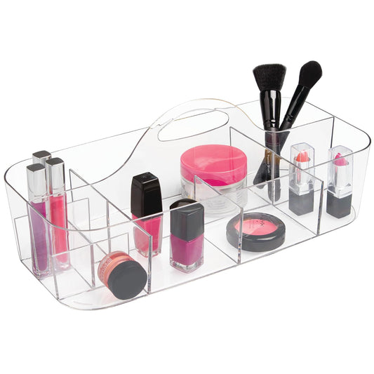 InterDesign Clarity Organizador de cosméticos, para tocador, para Colocar Maquillaje y Productos de Belleza, Color Blanco, Large Tote, Transparente, 1 uds. por Paquete