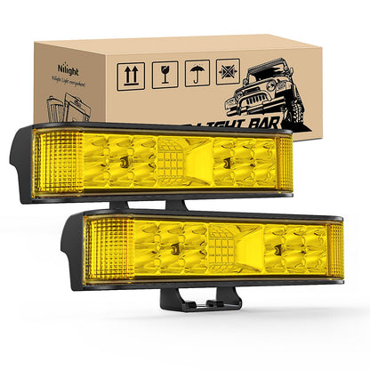 Nilight Side Shooter LED Pods Yellow 2Pcs 6.5 Inch 60W Flood Spot Beam Offroad Driving Fog Work Light Bar for Tractor Boat SUV ATV UTV 4WD Car Truck Motorcycle Dirt Bike Golf Cart 12V 24V - 2 luces laterales ámbar - Led Pods