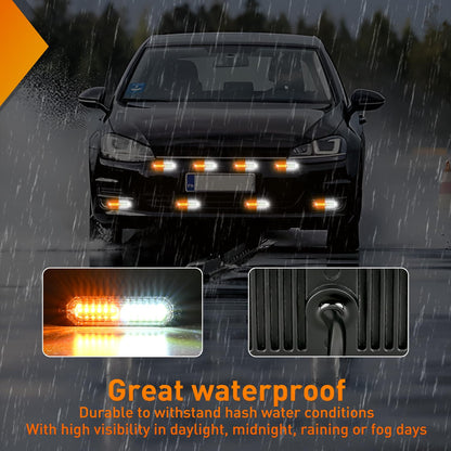Nilight - 8 luces LED estroboscópicas, 12 LED, color ámbar blanco, luz de emergencia de 12 V, 24 V, montaje en superficie, luces intermitentes, advertencia de peligro, función de sincronización ultra