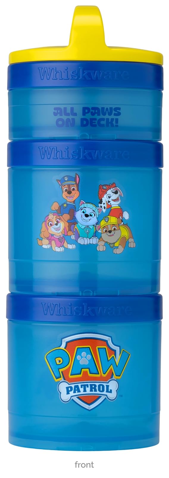 Whiskware Paw Patrol - Recipientes apilables para bebés, niños y niños, 3 tazas apilables para aperitivos para la escuela y los viajes, apto para fórmulas, apto para portavasos para todas las patas en