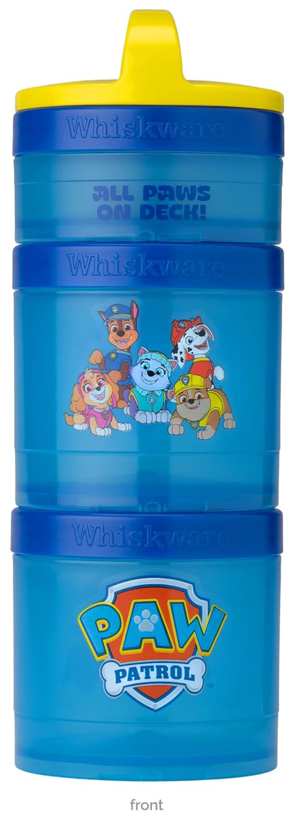 Whiskware Paw Patrol - Recipientes apilables para bebés, niños y niños, 3 tazas apilables para aperitivos para la escuela y los viajes, apto para fórmulas, apto para portavasos para todas las patas en