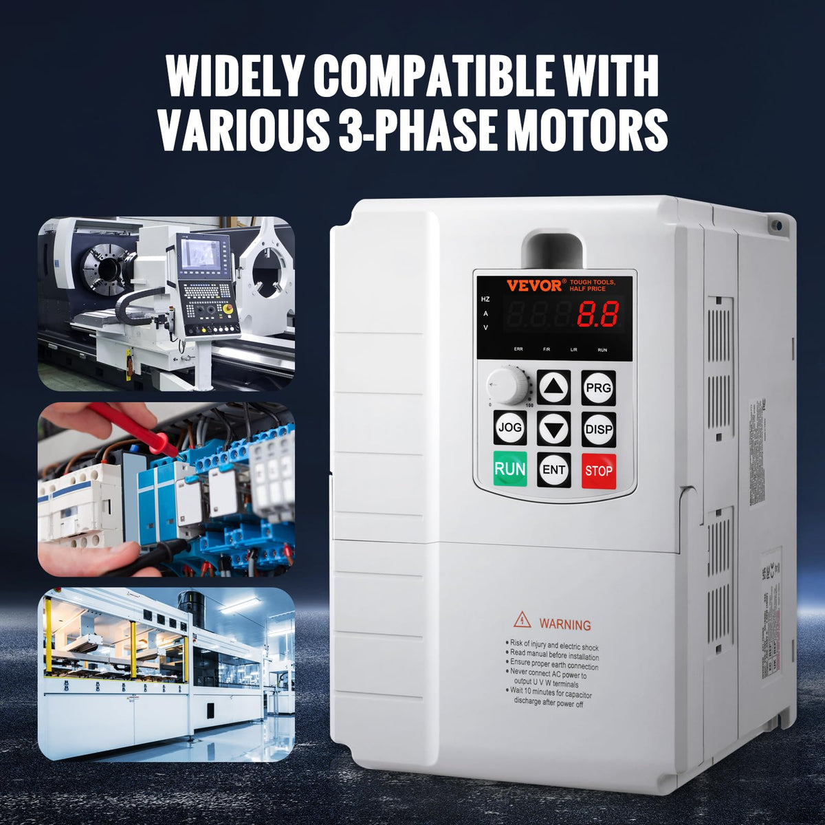 VEVOR Variador de Frecuencia 7,5 kW, Convertidor de Frecuencia 10 HP 34 A 0-400 Hz VFD con Entrada Monofásica, Salida Trifásica, Control de Velocidad, Enfriamiento Rápido, para Motores de Máquinas