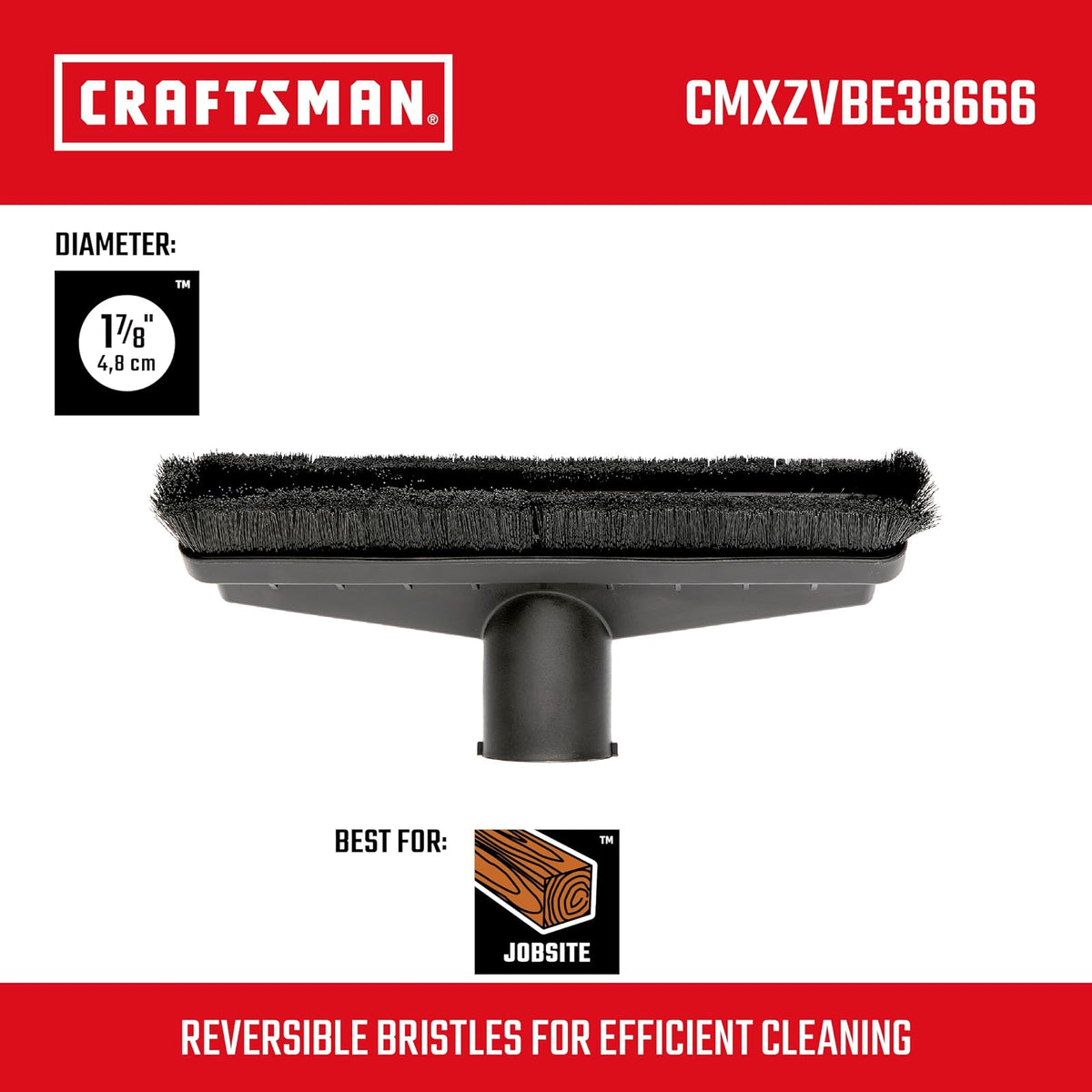 CRAFTSMAN 38666 1-7/8-inch Floor Brush Wet/Dry Vac Attachment | Accesorio de aspiradora de grado industrial con cerdas para limpiar áreas grandes, se adapta a 1 a 0 pulgadas. Diámetro de