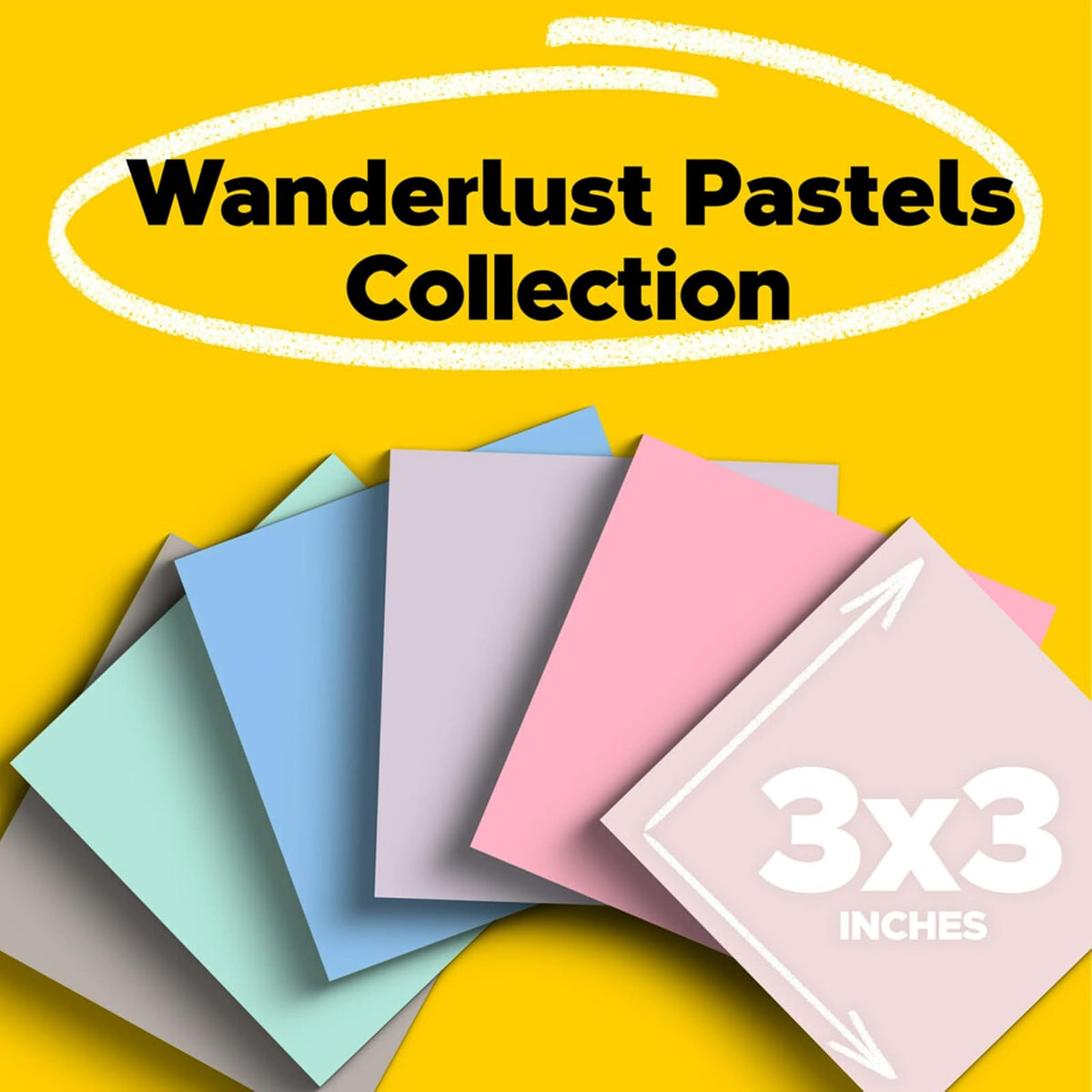 Post-it - Notas adhesivas de papel 100% reciclado, 3 pulgadas x 3 pulgadas, 12 almohadillas para orejas, 70 hojas por bloque, pasteles Wanderlust, suministros escolares y productos de oficina