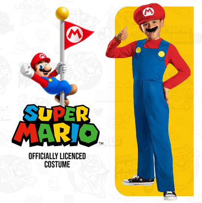 Disguise Nintendo Super Mario Brothers Mario Disfraz clásico para niños, Un Solo Color, Grande/10-12
