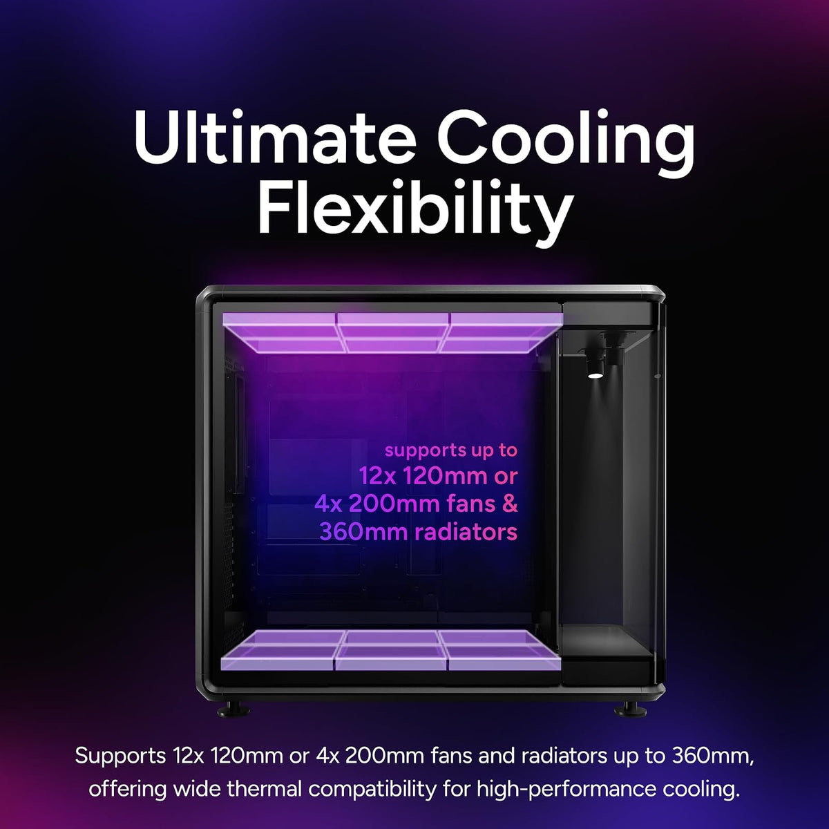 Cooler Master MasterFrame 360 Panorama Open-Frame ATX Funda para PC, vidrio templado panorámico de 3 lados, GPU Max de 430 mm, soporte de radiador de 360 mm, PCIe 5.0, soporta ventiladores de hasta 12