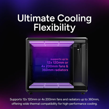 Cooler Master MasterFrame 360 Panorama Open-Frame ATX Funda para PC, vidrio templado panorámico de 3 lados, GPU Max de 430 mm, soporte de radiador de 360 mm, PCIe 5.0, soporta ventiladores de hasta 12