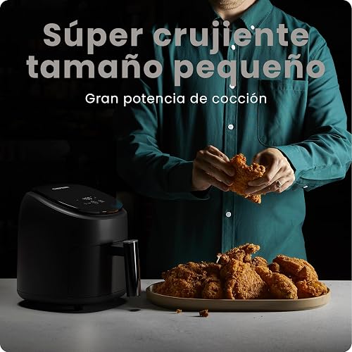 Chefman freidora de aire 2 Qt Freidora de aire compacta y que ahorra espacio canasta antiadherente sin PFAS comidas rápidas y fáciles en minutos perfecto para departamentos temporizador digital Negro