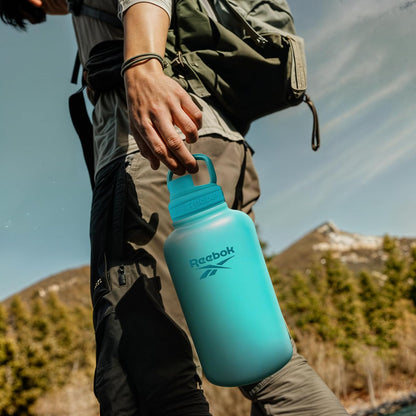Reebok Taza Stainless Steel con Protector de Goma- Doble Pared Termica Verde 2 L