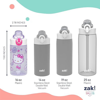 Zak Designs Sanrio Sage - Botella de agua para niños para la escuela o los viajes, botella de agua de plástico duradera de 16 onzas con popote, mango y a prueba de fugas, cubierta de boquilla