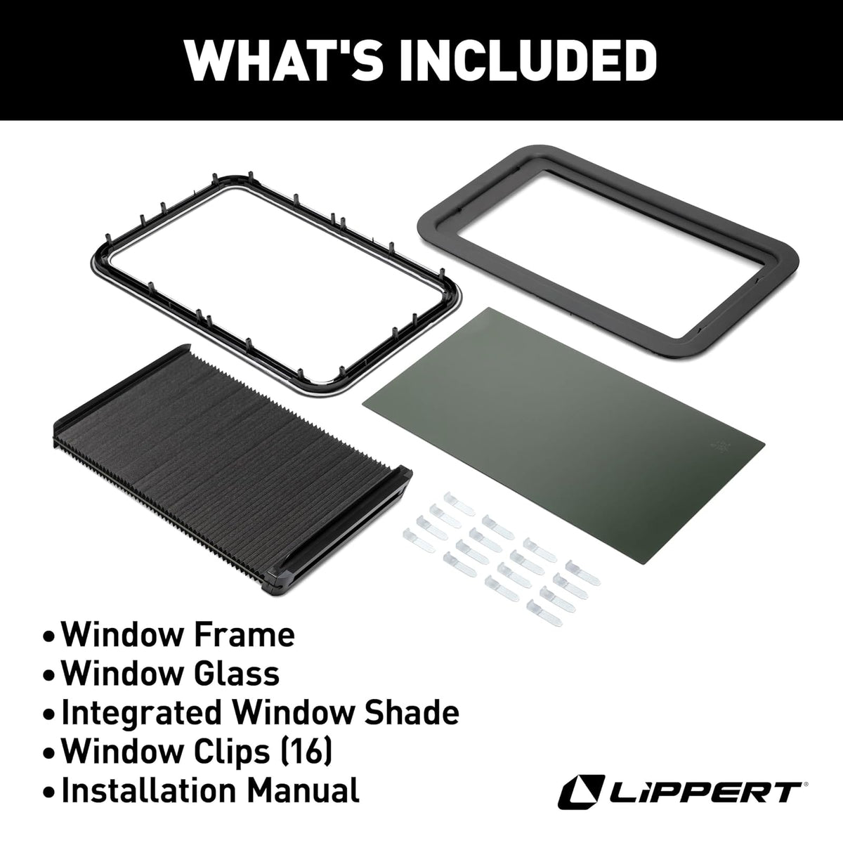 Lippert EcoCell - Kit Completo de Ventana de RV para Puertas de Entrada con Marco, Vidrio Tintado, persiana Horizontal, protección contra Bloqueo Solar, fácil operación Deslizante, instalación rápida