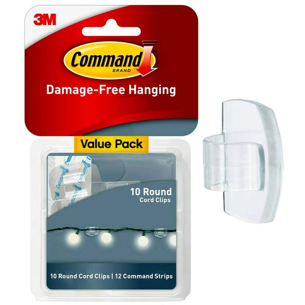 Command Clips de luz para exteriores, clips de luz colgantes sin daños con tiras adhesivas, clips de pared para colgar decoraciones de Navidad al aire última intervensión, luces y cables, 20 clips transparentes y 24 tiras de comando - 40 Clips - Interiore