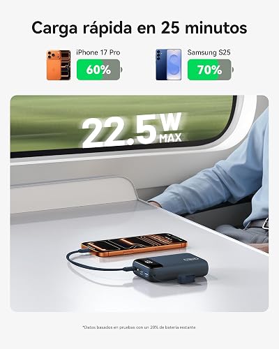 INIU Power Bank, Pequeño 20000mAh 22,5W Carga Rapida Bateria Phone Externa | Cable USB C Desmontable, Apto para Avión, Esenciales de Viaje, Bateria Portatil para iPhone 17, Samsung, iPad, etc. [Azul]