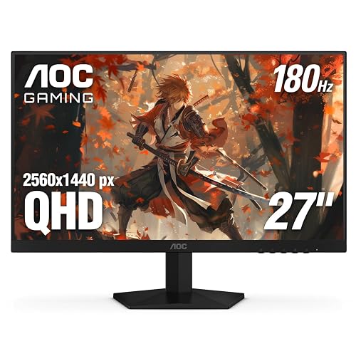 AOC Monitor Gaming 27”, Q27G4XN, QHD 2K, 180Hz, 0.5ms, Sincronización Adaptativa, HDR10, Altura Ajustable y Pivot, HDMI 2.0 + DisplayPort, Compatible con PS5, Xbox y Switch