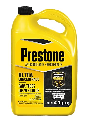 Prestone Anticongelante y Refrigerante máxima concentración 97% Color Amarillo, para Todas Las Marcas y Modelos de Auto o camión Ligero. AF12097M. 1 Galón (3.785 L)