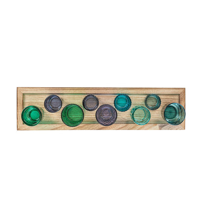 Creative Co-Op Bandeja de Madera con 9 Soportes votivos de Vidrio Azul y Verde