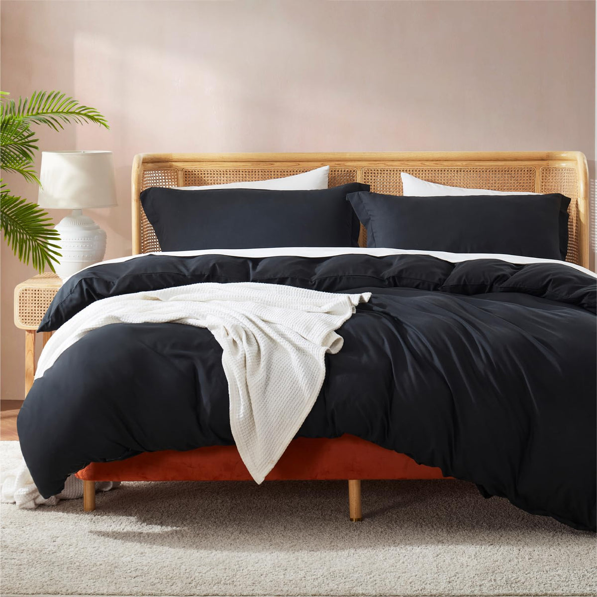 Nestl Bedding Juego de Funda para Edredón 3 Piezas, Microfibra - Negro - Queen