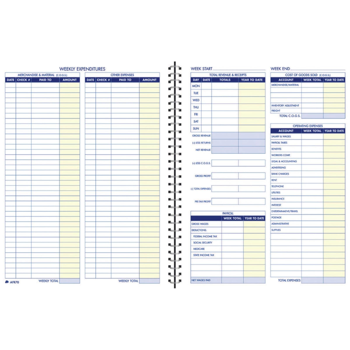 Adams Libro de registros de libros, formato semanal, 20,3 x 27,4 cm, blanco (AFR70)
