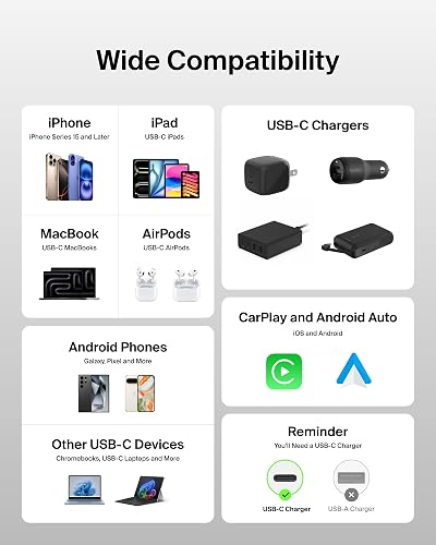 Belkin Cable USB-C a USB-C 2M 240W Carga Rápida Trenzado | iPhone 17, Samsung Galaxy S26, Pixel 10, Airpods, iPad, Nintendo Switch 2, MacBook, Steam Deck, viajes, Chromebook, trenzado