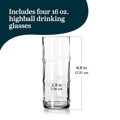 Libbey, Vasos Tiki Bamboo Hi-Ball de 473 ml, juego de 4, 473 ml, transparentes