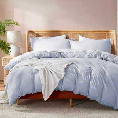 Nestl Bedding Juego de Funda para Edredón de 3 Piezas - Matrimonial - Azul Hielo