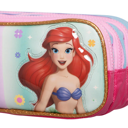 Ruz Lapicera Triple Infantil | Princesas Disney | 100% Poliéster | Medidas 23 x 10 x 8 cm | Estuche Escolar para niñas con Tres Compartimentos y Práctico Cierre de Cremallera para Útiles