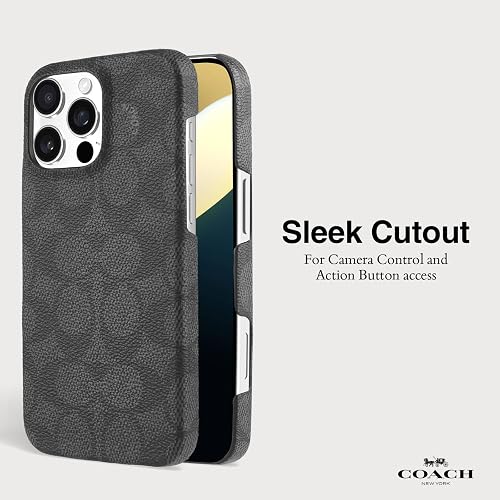 Coach Funda Delgada de Lona para iPhone 16 Pro MAX - Signature Charcoal
