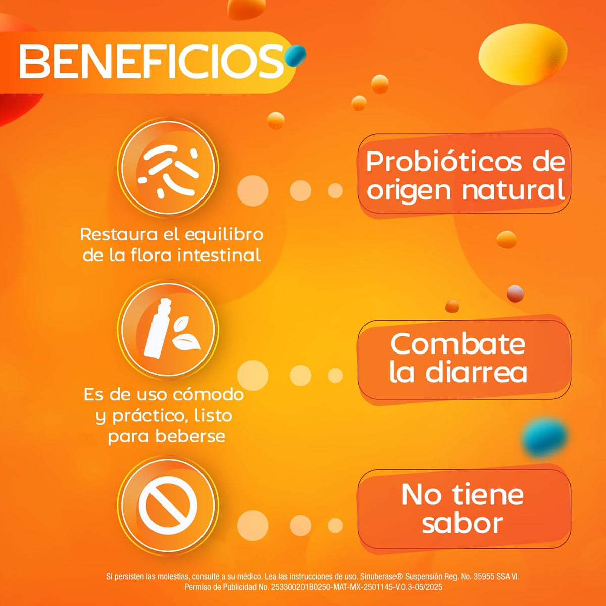 Sinuberase Probióticos en Suspensión 2 Billones de UFC 10 Ampolletas. Restaura el Equilibrio de la Flora Intestinal Alterado por Diarrea o Uso de Antiobióticos
