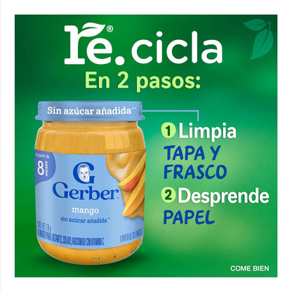 Gerber Papilla Etapa 3, A Partir de 8 Meses, Adicionado con Vitamina C, Mango, Paquete 12 Frascos de 170 g c/u