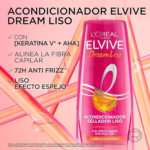 L'Oréal Paris Elvive Dream Liso Acondicionador, Efecto Keratina Anti Frizz Hasta por 72h, Resistente a la Humedad, Cabello Liso y Sedoso, 680ml