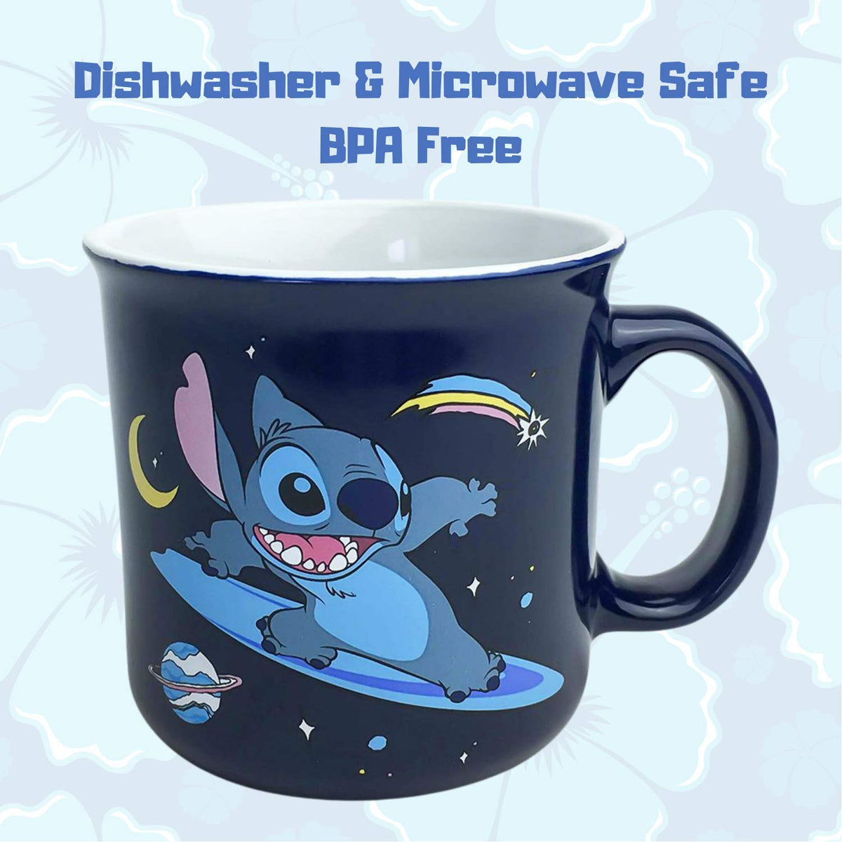 Silver Buffalo Disney's Lilo and Stitch Far Out - Taza de café de cerámica para capuchino, café con leche o té caliente, 20 onzas, color blanco