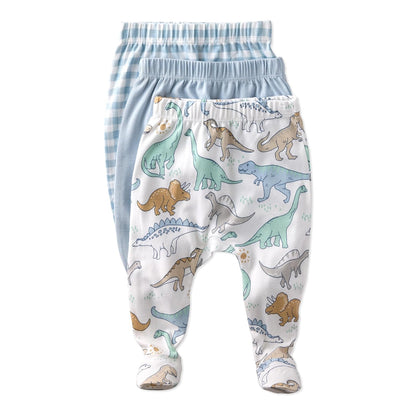 Butterblu Paquete de 3 Pantalones con Pies de Algodón Orgánico - Recién nacido - Rawr-some Check